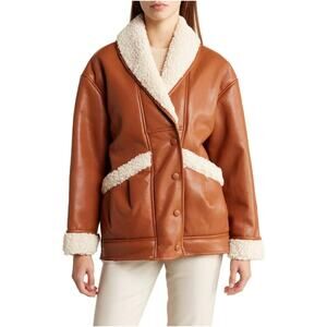 Blank NYC Rainmaker Sherpa Jacket Faux Fur Backing & Trim Size Large NWT Cozy